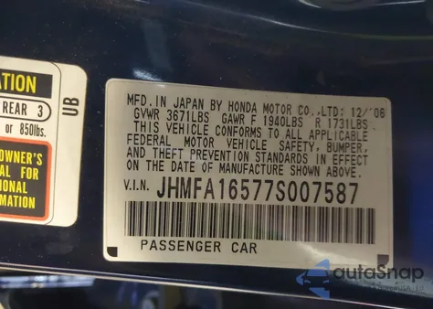 2007 Honda Civic Lx from USA, damaged, VIN JHMFA16577S007587